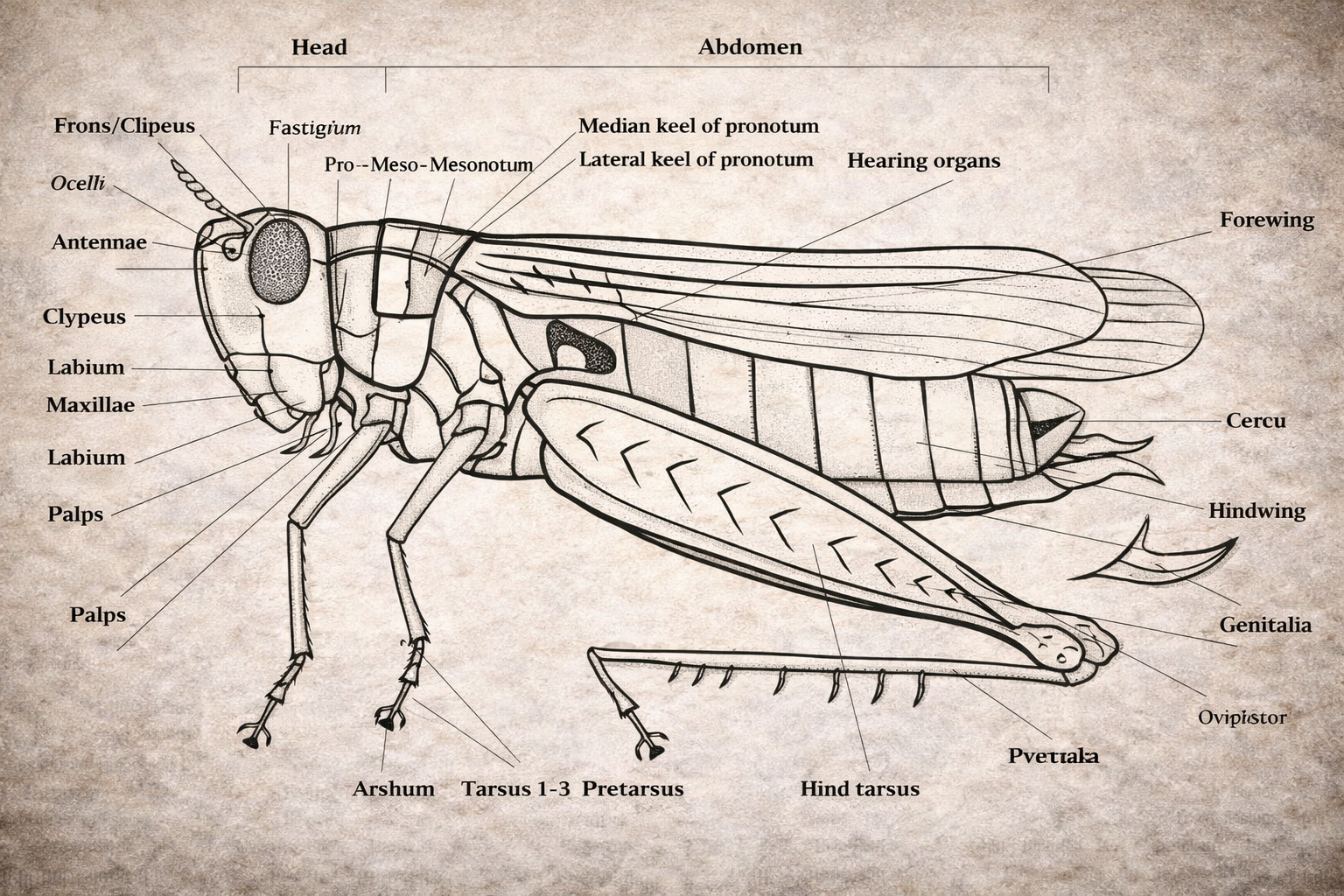 External Morphology of the AK Grasshopper (Poekilocerus pictus)